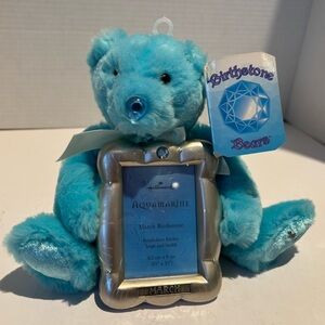 New Hallmark Plush March Aquamarine Birthstone Bear w/ Picture Photo Frame